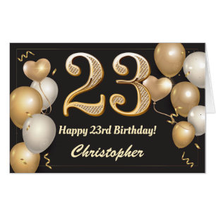 23rd Birthday Black and Gold Balloons Extra Large Card