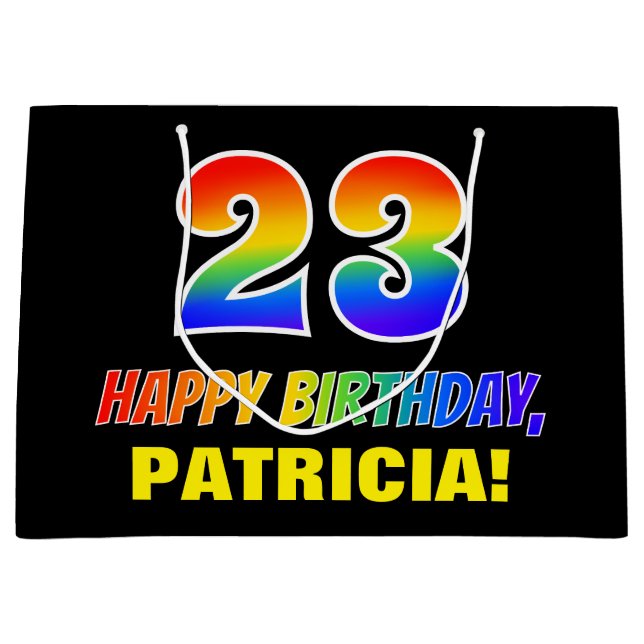 23rd Birthday: Bold, Fun, Simple, Rainbow 23 Large Gift Bag (Front)