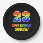 [ Thumbnail: 23rd Birthday: Bold, Fun, Simple, Rainbow 23 Paper Plates ]
