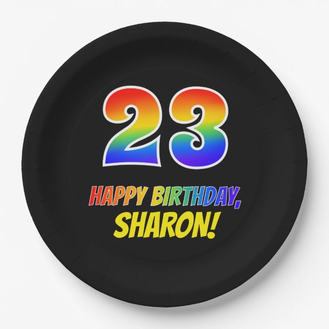 23rd Birthday: Bold, Fun, Simple, Rainbow 23 Paper Plates (Front)