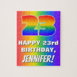 [ Thumbnail: 23rd Birthday: Colorful, Fun Rainbow Pattern # 23 Jigsaw Puzzle ]
