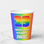 [ Thumbnail: 23rd Birthday: Colorful, Fun Rainbow Pattern # 23 Paper Cups ]