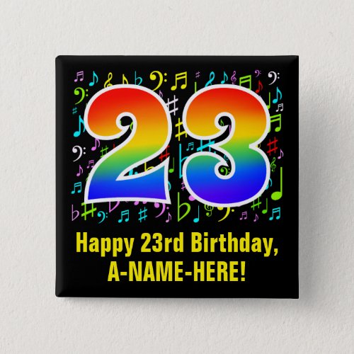 23rd Birthday Colorful Music Symbols Rainbow 23 Button
