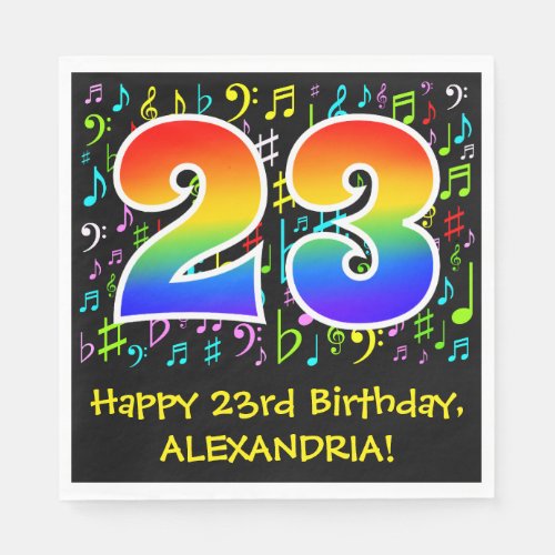 23rd Birthday _ Colorful Music Symbols Rainbow 23 Napkins