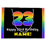 [ Thumbnail: 23rd Birthday: Colorful Rainbow # 23, Custom Name Gift Bag ]