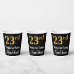 [ Thumbnail: 23rd Birthday - Elegant Luxurious Faux Gold Look # Paper Cups ]