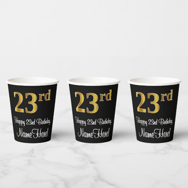 23rd Birthday - Elegant Luxurious Faux Gold Look # Paper Cups (Multi)