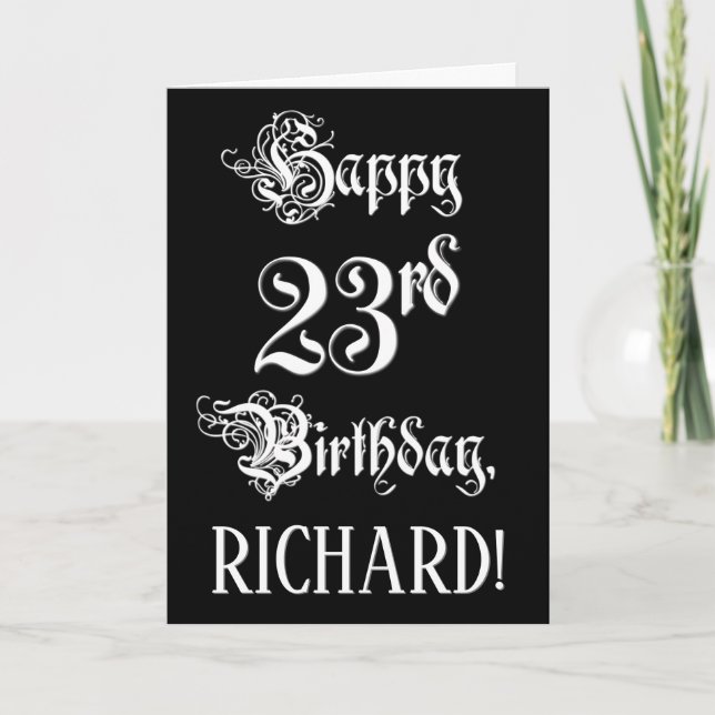 23rd Birthday: Fancy, Elegant Script + Custom Name Card (Front)
