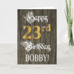 [ Thumbnail: 23rd Birthday: Faux Gold Look + Faux Wood Pattern Card ]