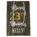 [ Thumbnail: 23rd Birthday: Faux Gold Look & Faux Wood Pattern Gift Bag ]