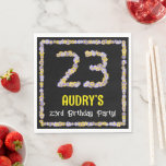 [ Thumbnail: 23rd Birthday: Floral Flowers Number, Custom Name Napkins ]