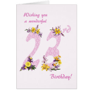 23rd Birthday Flower Decorated Numbers Cards