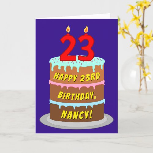 23rd Birthday Fun Cake and Candles  Custom Name Card
