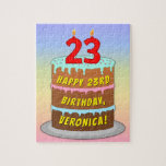 [ Thumbnail: 23rd Birthday: Fun Cake and Candles + Custom Name Jigsaw Puzzle ]