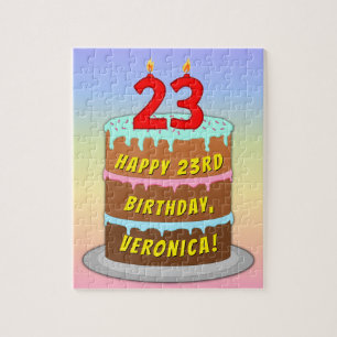 23rd Birthday: Fun Cake and Candles + Custom Name Jigsaw Puzzle