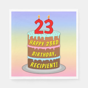 23rd Birthday: Fun Cake and Candles + Custom Name Napkins