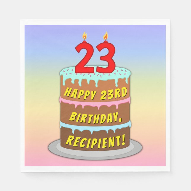 23rd Birthday: Fun Cake and Candles + Custom Name Napkins (Front)