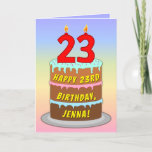[ Thumbnail: 23rd Birthday — Fun Cake & Candles, W/ Custom Name Card ]