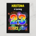 [ Thumbnail: 23rd Birthday - Fun Fireworks, Rainbow Look "23" Postcard ]