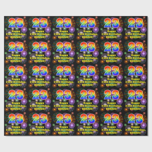 23rd Birthday: Fun Fireworks, Rainbow Look # “23” Wrapping Paper (Flat)