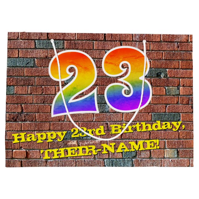 23rd Birthday: Fun, Graffiti-Inspired Rainbow # 23 Large Gift Bag (Back)