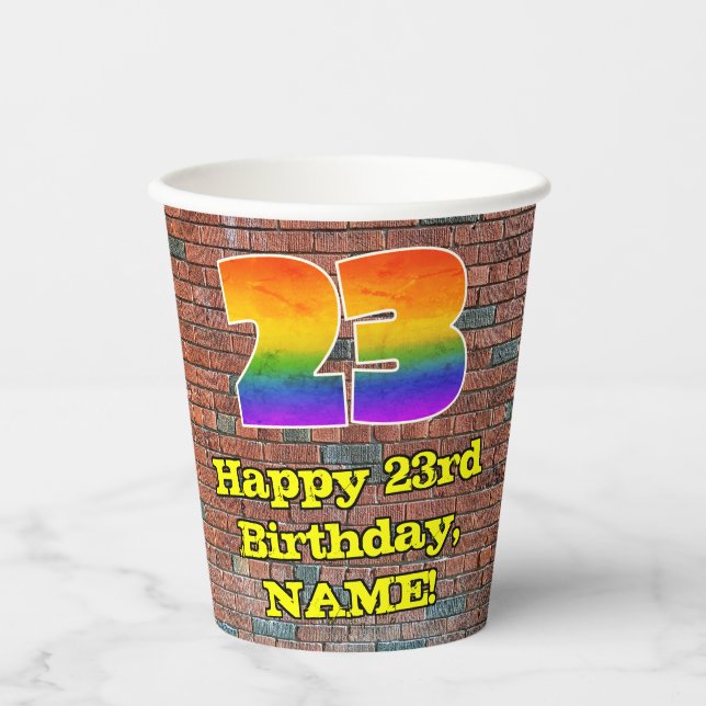23rd Birthday: Fun Graffiti-Inspired Rainbow 23 Paper Cups (Front)