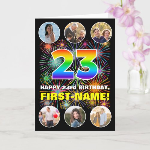 23rd Birthday Fun Rainbow  Custom Name  Photos Card