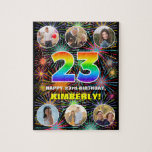 [ Thumbnail: 23rd Birthday: Fun Rainbow #, Custom Name + Photos Jigsaw Puzzle ]