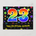 [ Thumbnail: 23rd Birthday: Fun Stars Pattern, Rainbow 23, Name Postcard ]