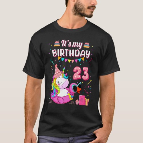 23rd Birthday Girl Unicorn Duck Swimming Pool 23 Y T_Shirt