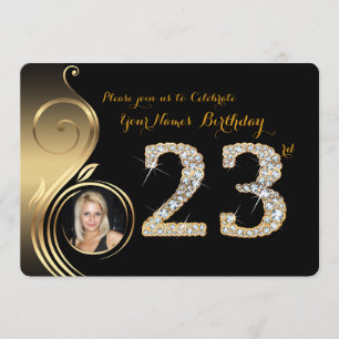 23rd,Birthday Invitation,Number Diamond,Photo 2 Invitation