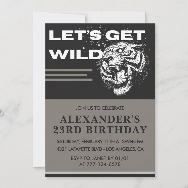 23rd birthday invitations Men Party Let's Get Wild (Front)