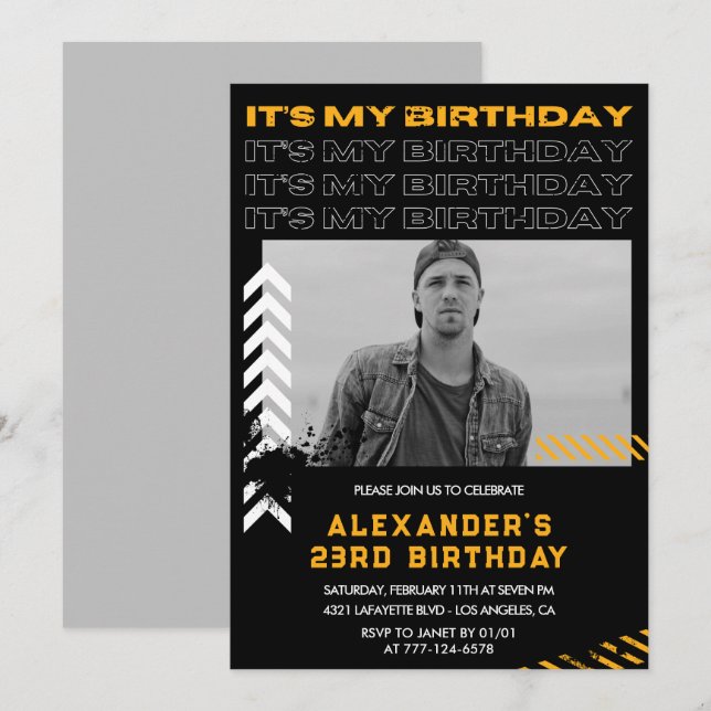 23rd birthday invitations Men Photo Spray paint (Front/Back)
