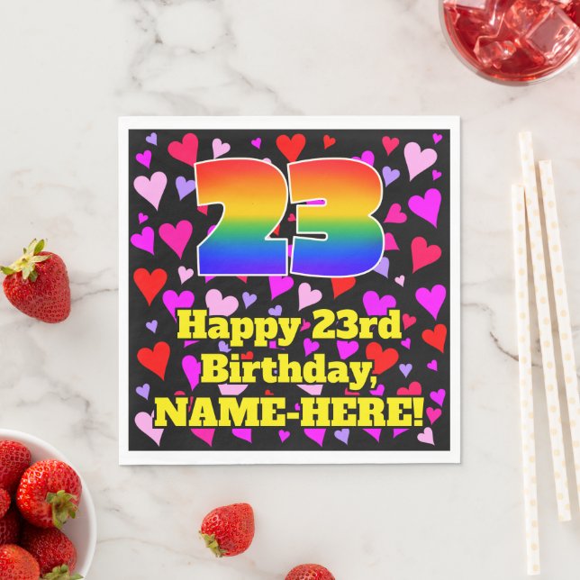 23rd Birthday: Loving Hearts Pattern, Rainbow # 23 Napkins (Insitu)