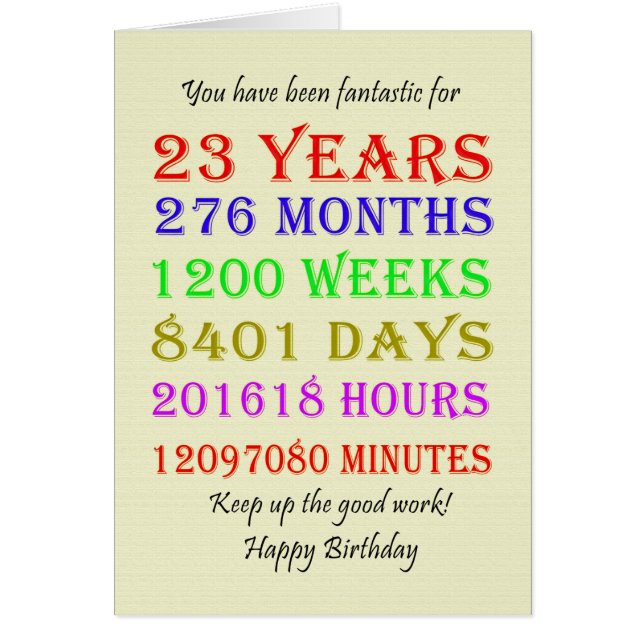23rd Birthday Milestones Cards (Front)