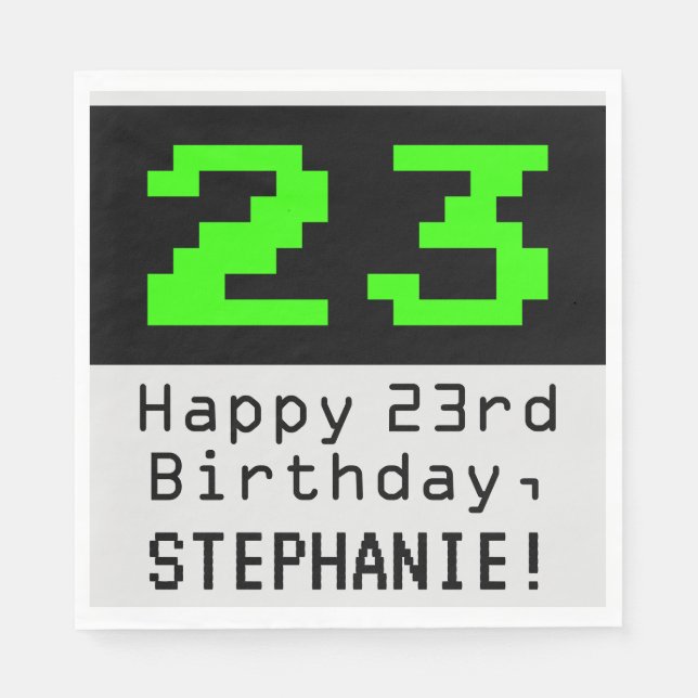 23rd Birthday - Nerdy / Geeky Style "23" & Name Napkins (Front)