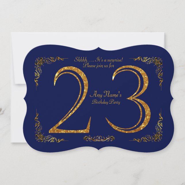 23rd,Birthday party 23rd,great Gatsby,Navy & gold Invitation (Front)