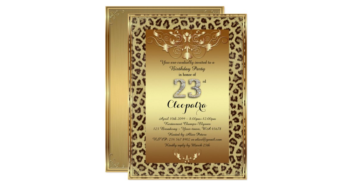 23rd, Birthday Party 23rd, Royal Cheetah gold plus Invitation | Zazzle.com