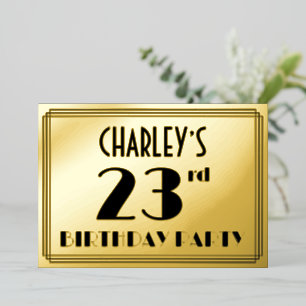 23rd Birthday Party — Art Deco Look “23” + Name Foil Invitation