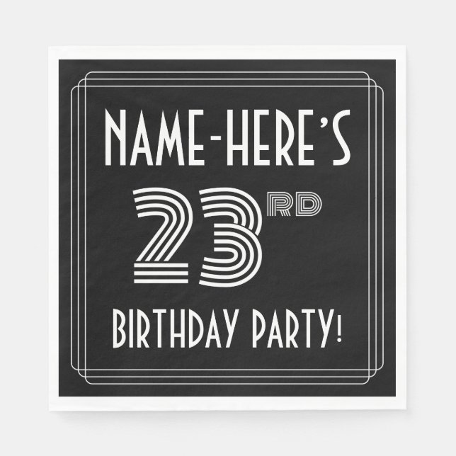 23rd Birthday Party: Art Deco Style + Custom Name Napkins (Front)
