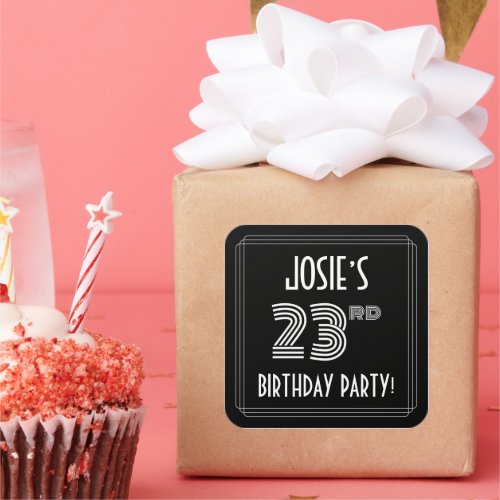 23rd Birthday Party Art Deco Style  Custom Name Square Sticker