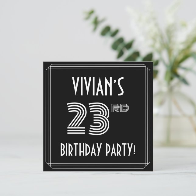 23rd Birthday Party: Art Deco Style w/ Custom Name Invitation (Standing Front)