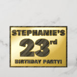[ Thumbnail: 23rd Birthday Party — Bold, Faux Wood Grain Text Invitation ]