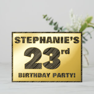 23rd Birthday Party — Bold, Faux Wood Grain Text Foil Invitation