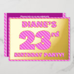 [ Thumbnail: 23rd Birthday Party — Bold, Fun, Pink Stripes # 23 Invitation ]