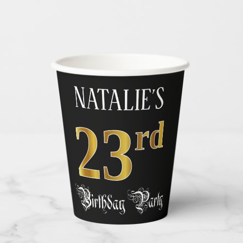 23rd Birthday Party  Fancy Script Faux Gold Look Paper Cups