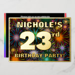 [ Thumbnail: 23rd Birthday Party — Fun, Colorful Fireworks Look Invitation ]