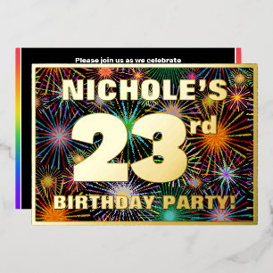 23rd Birthday Party — Fun, Colorful Fireworks Look Foil Invitation