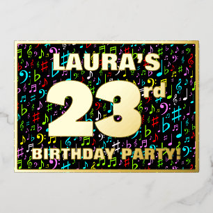 23rd Birthday Party — Fun, Colorful Music Symbols Foil Invitation