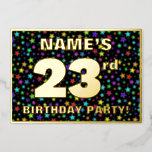 [ Thumbnail: 23rd Birthday Party — Fun, Colorful Stars Pattern Invitation ]